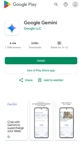 Google Gemini in Playstore